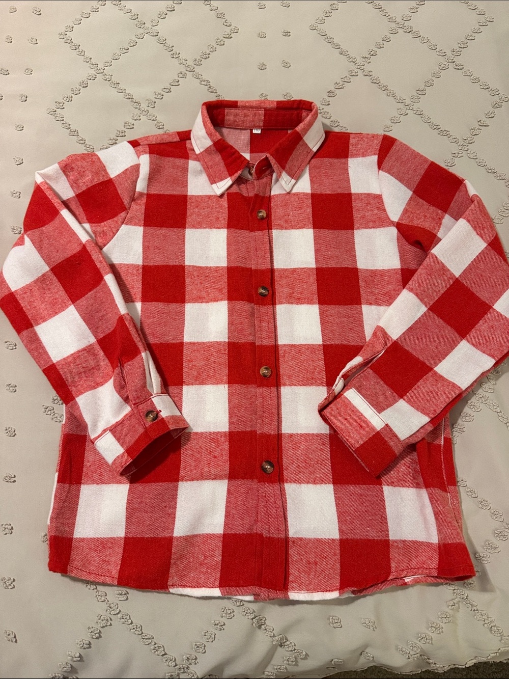 SHEIN Red & White Plaid Button-Down Shirt for Kids
